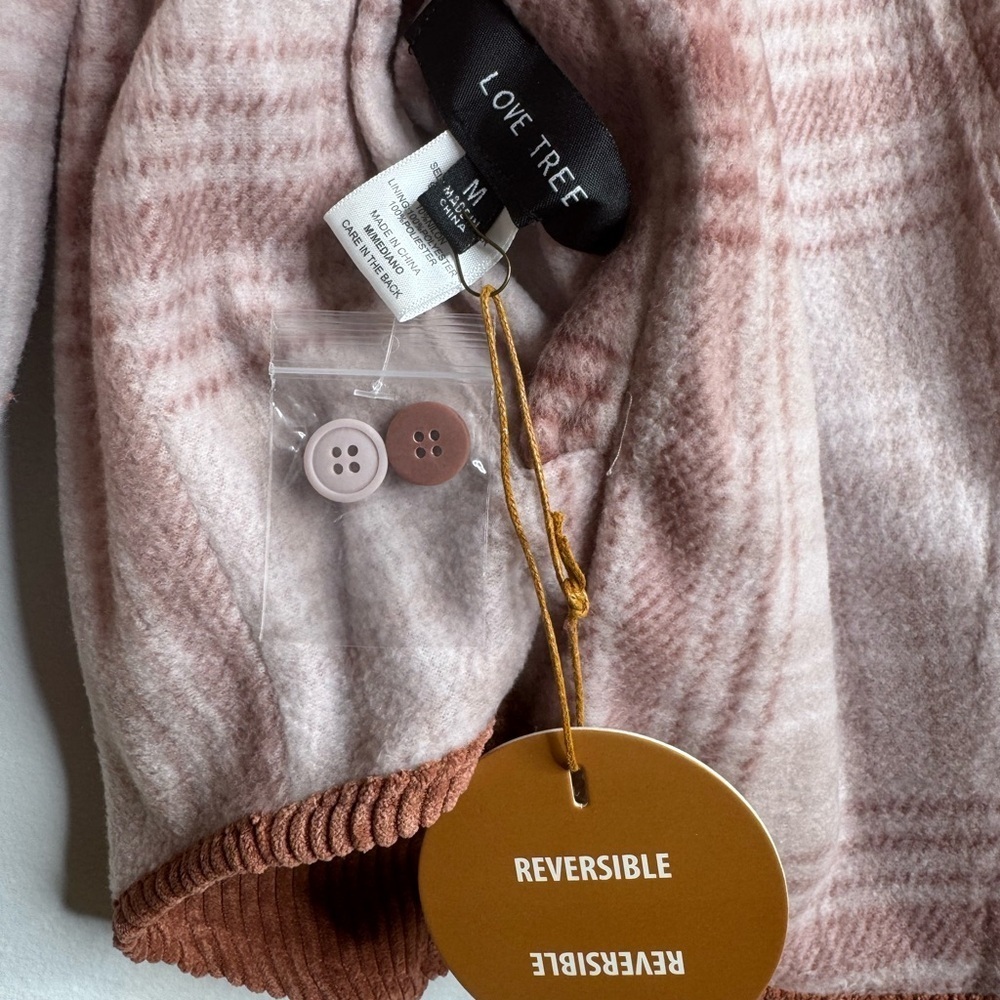 Love Tree | Reversible Corduroy Button-Up Jacket - Dark Orange, and Pink Plaid - Picture 11 of 14